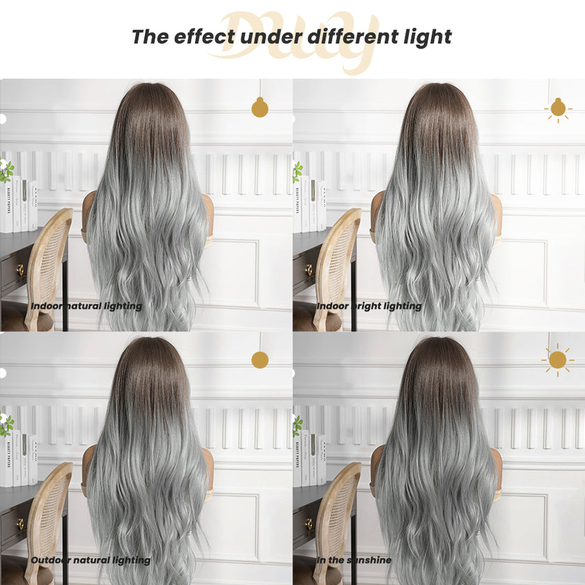 Celeste-DWY Free Part Lace Front 13×6 Ombre Light Blue Brown Wavy Synthetic Wig