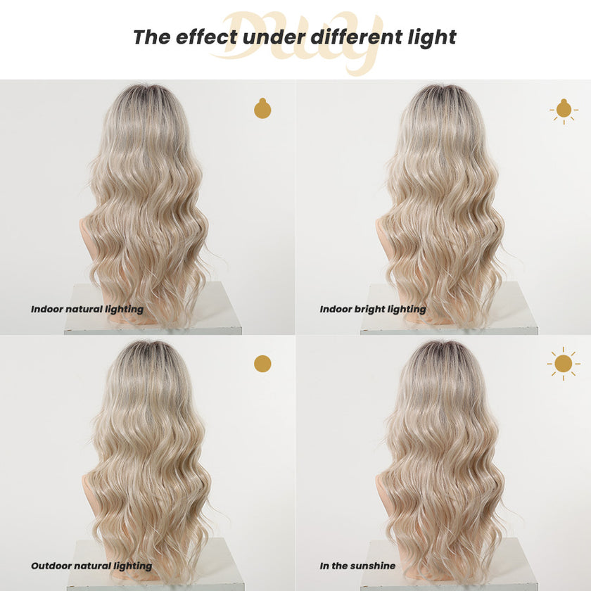 KAI C-New Technology ! DWY 3D Lace Front Free Part Mid-Length Wavy Platinum Blonde Synthetic Wig