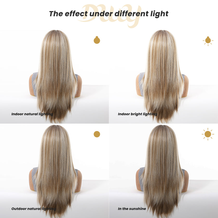 Liberty-DWY 13×6 Lace Front Free Part Long-Length Straight  Highlights Glueless Synthetic Wig