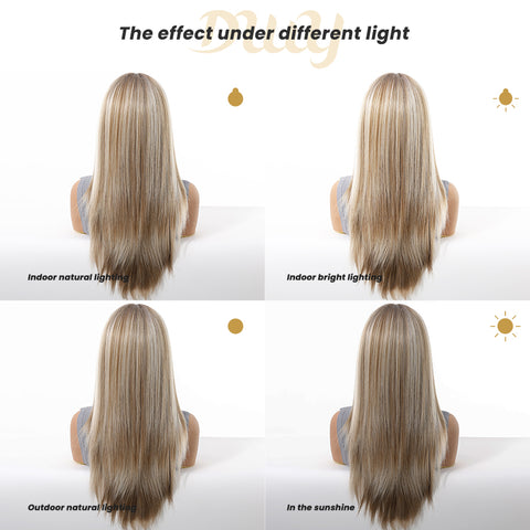 Liberty-DWY 13×6 Lace Front Free Part Long-Length Straight  Highlights Glueless Synthetic Wig