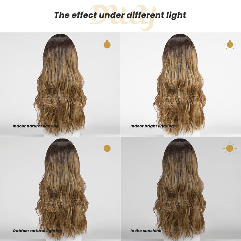 Layla H-DWY Mono Lace Front Free Part Long Wavy Ombre Blonde Glueless Synthetic Wig for Women 24 Inches