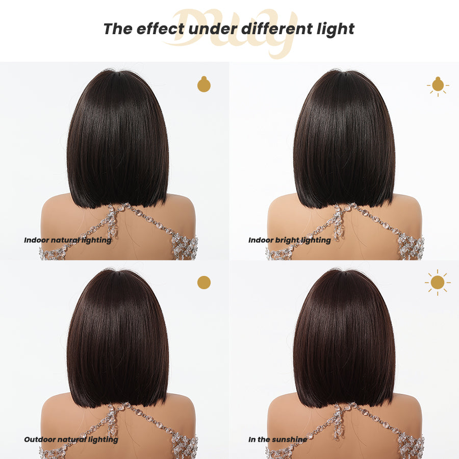DWY Highlighted Bob Wig with Bangs - Luxurious Synthetic Hair
