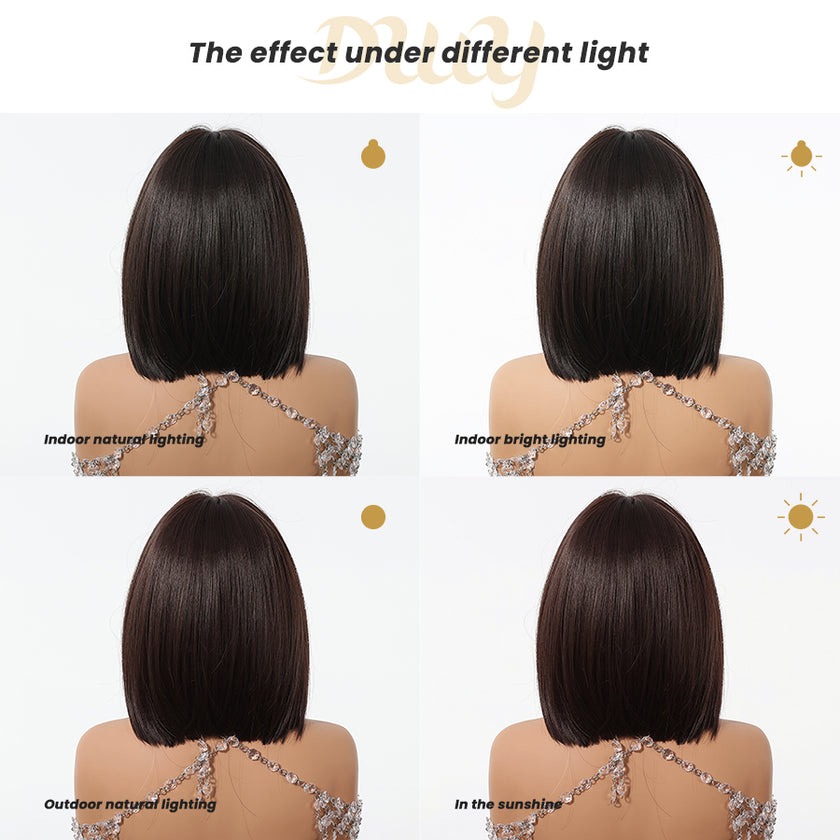 DWY Highlighted Bob Wig with Bangs - Luxurious Synthetic Hair