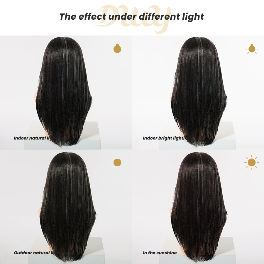 [CLEARANCE SALE] Zuri -DWY 13×6 Lace Front Free Part Middle-Length Curly Black Highlighted Glueless Synthetic Wig for Women 22 Inches