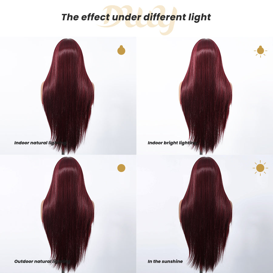 Seraphine-DWY Filter Lace 28-Inch Silky Straight Burgundy Lace Front Wig – 13x6 Free Part