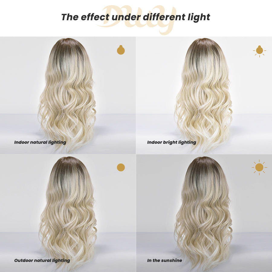 River-DWY Mono Lace Front Free Part Long Wavy Blonde Glueless Synthetic Wig