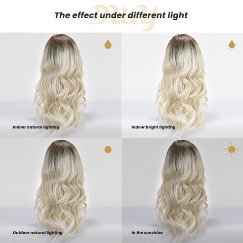 River-DWY Mono Lace Front Free Part Long Wavy Blonde Glueless Synthetic Wig