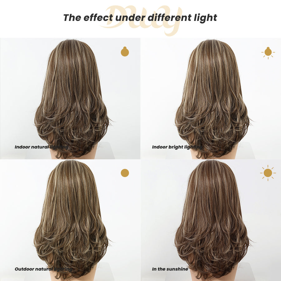 Lainey H-NEW COLOR DWY 13×4 Free Parting Hand -Tied Top Middle Length Light Brown with Highlights  Glueless Synthetic Wig