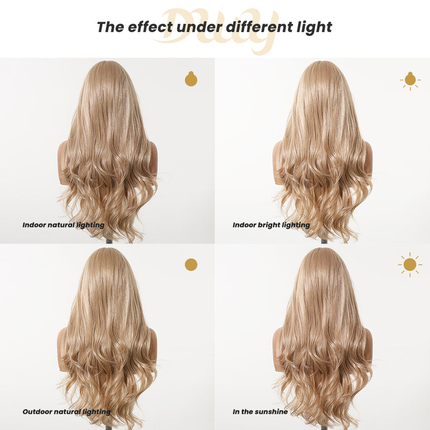 Marisol - DWY Pre-cut U part Diamond Lace Long-length Lace Milk Tea Blonde Curly Hair Glueless Synthetic Wigs for Women 26 Inch