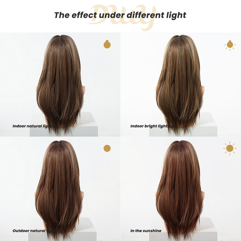 Elowen-DWY MiraScalp Middle Length  Sandy Brown Layer Cut Glueless Synthetic Wig