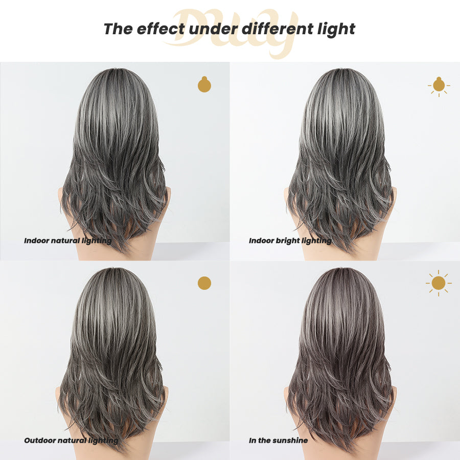 Ember-DWY 18-Inch MiraScalp Mid-Length Straight Grey Black Wig