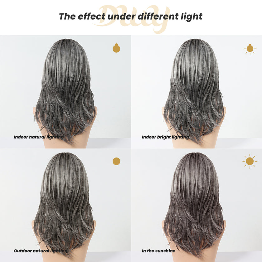 Ember-DWY 18-Inch MiraScalp Mid-Length Straight Grey Black Wig