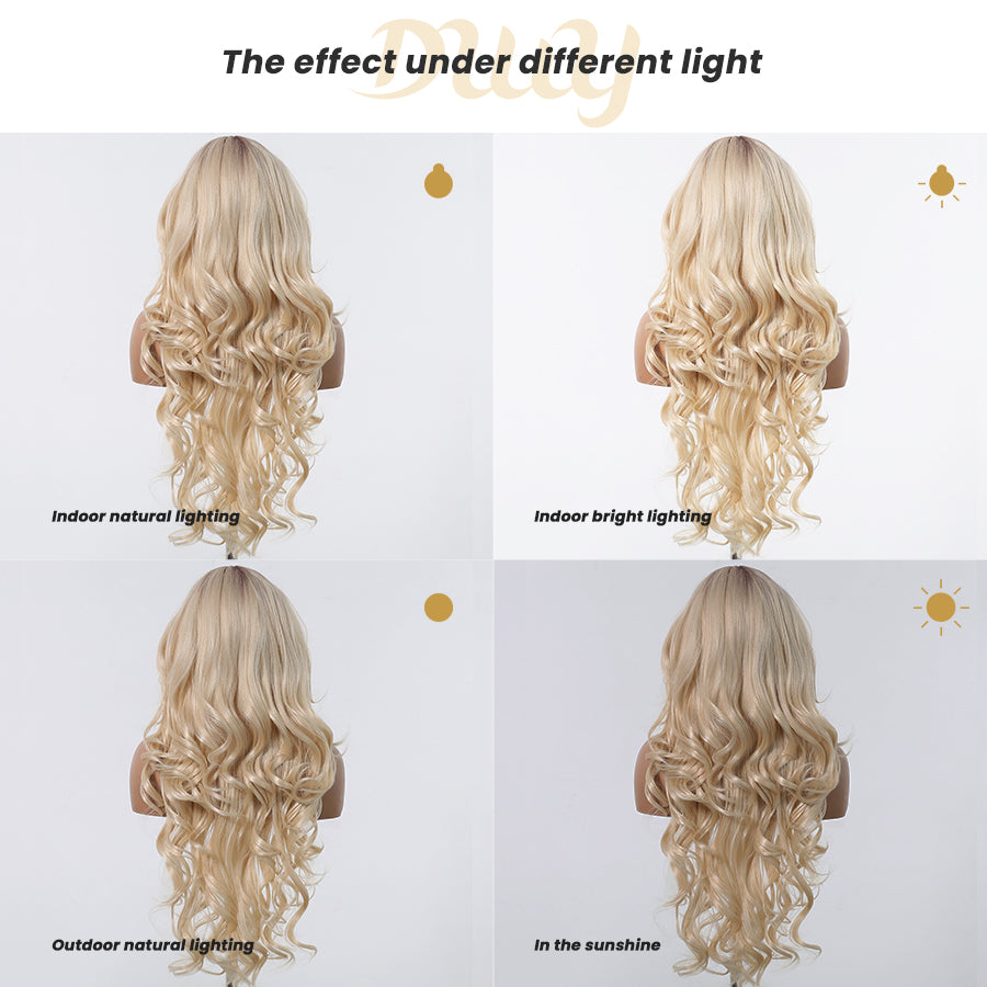 Diva-DWY Lace Front 13×6 Brunette Rooted Blonde Free Part Curly Tresses Synthetic Wig