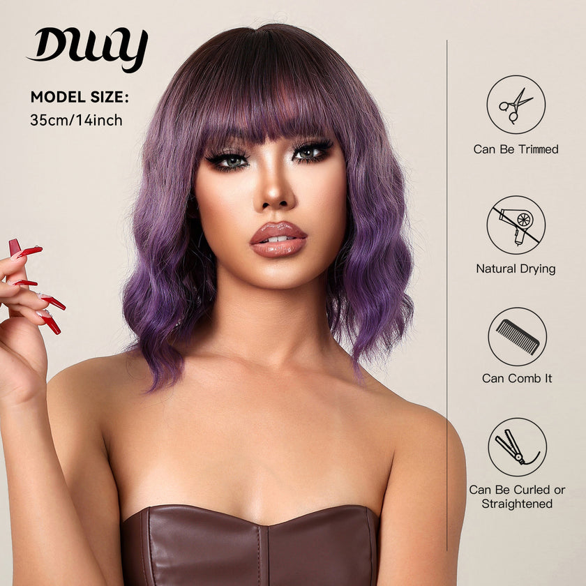 Amelia-DWY Ombre Purple Curly Wig With Bangs