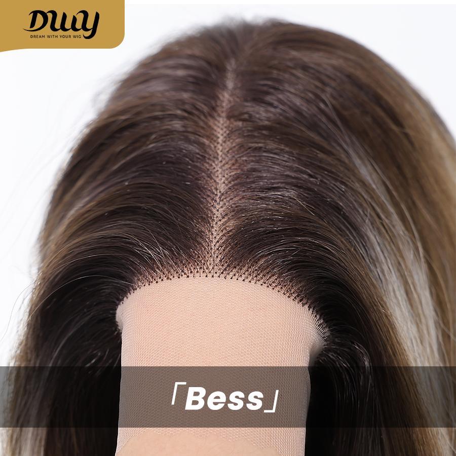 Bess-DWY 28-Inch Filter Lace Long Water Wavy Brown Wig with Highlights