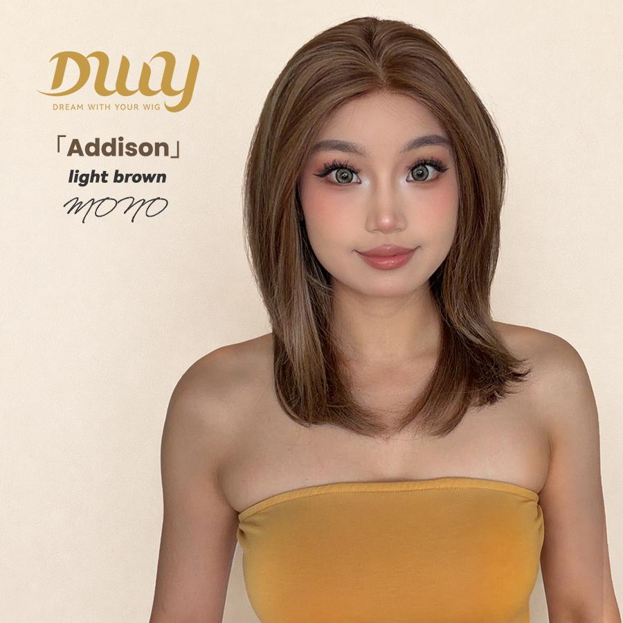 Addison- DWY Mono Lace Front 16-Inch Mid-Length Glueless Synthetic Wig - Brown with Highlights (Skin Weft)