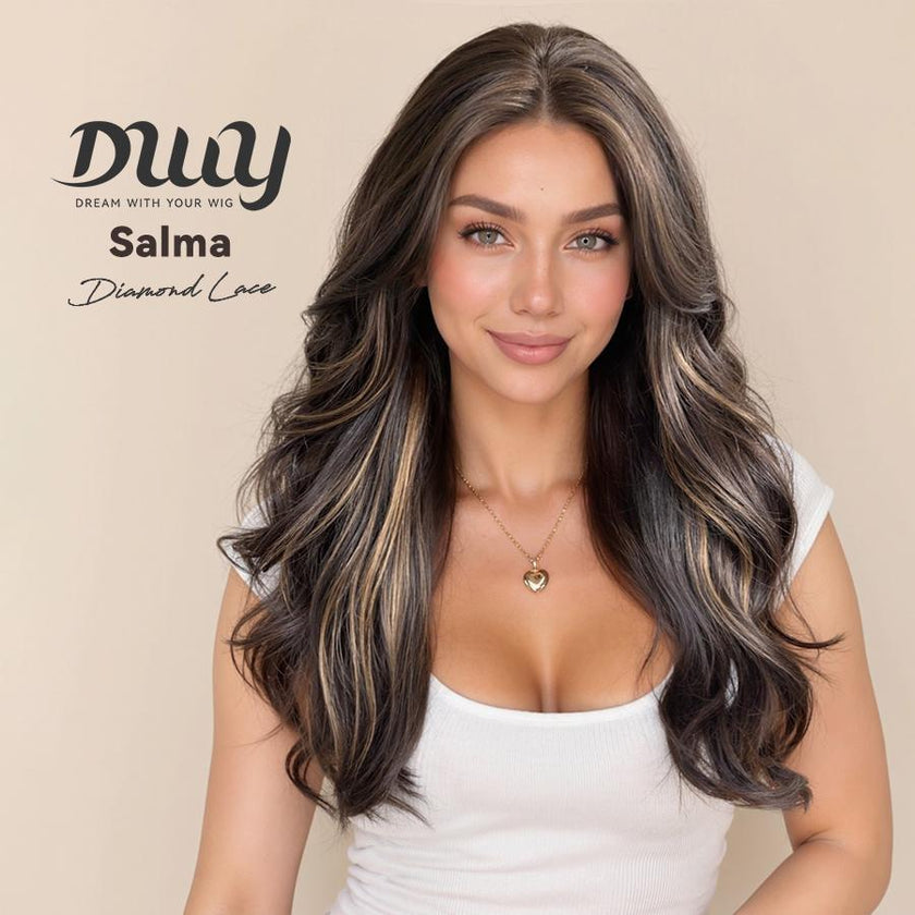 Salma - DWY Pre-Cut U-Part Diamond Lace Espresso Brown Curly Glueless Synthetic Wig 24 Inch