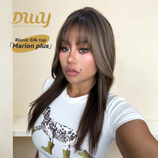 Marion Plus C-DWY New Technology! Bionic Silk Top Mix Brown 22-Inch Long Wave Glueless Synthetic Wig