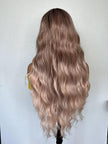 Shelly-NEW! DWY 13×4 Lace Front Free Part Long-Length Rose Gold Blonde Balayage Water Wave Glueless Synthetic Wig for Women 28 Inches Hair Replacement Wigs