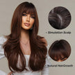 DWY 26 inches Long Curly Brown with Bangs Synthetic Wig