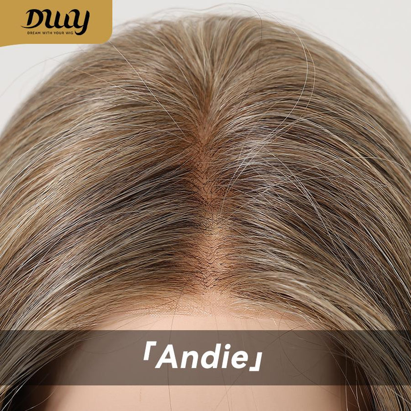 Andie-NEW! DWY Mono Lace Front Free Part Dark Ash Brown Layered Lob Glueless Synthetic Wig for Women 14 Inches