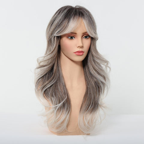 Simone -DWY Long-length Layer-cut Wave Ash Grey Gradient Glueless Synthetic Wig