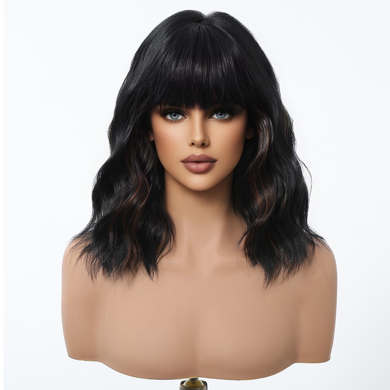 Aine-DWY Short-length Water Wave Glueless Synthetic Wig for Women 14 Inches