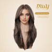 Rooney -DWY Pre-cut U part Diamond Lace Mid length Cool Mushroom Brown Highlights Scandi Hairline Hair Glueless Synthetic Wigs for Women 15 Inches