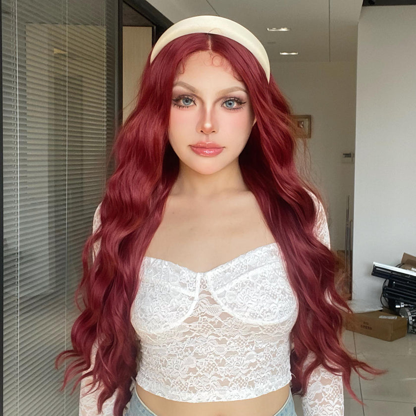 DWY Lace Front Middle Part Long-Length Water Wavy Dyed Version Glueless Synthetic Wig