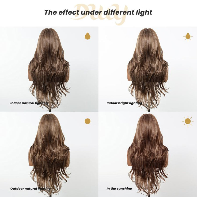 (Us Only)Elara-DWY MiraScalp Long-length Wave Tea Brown Big Scalp Area Glueless Synthetic Wig