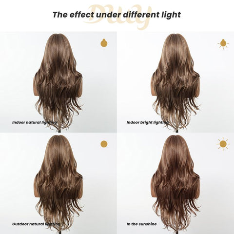 Elara-DWY Long-length Wave Tea Brown Big Scalp Area Glueless Synthetic Wig