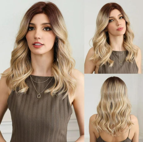 Remi-DWY Mono Lace Front Free Part Mid-Length Curly Ombre Blonde with Dark Roots