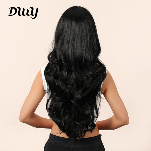 [Adr] DWY 30 Inches Long Curly Black Wigs with Bangs Synthetic Wigs Women's Wigs for Daily or Cosplay Use WL1113-2