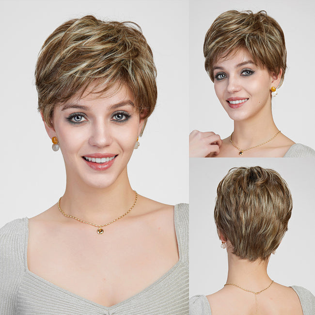 Bella-DWY Mono Lace Front Free Part Ash Brown Short Pixie Synthetic Wig