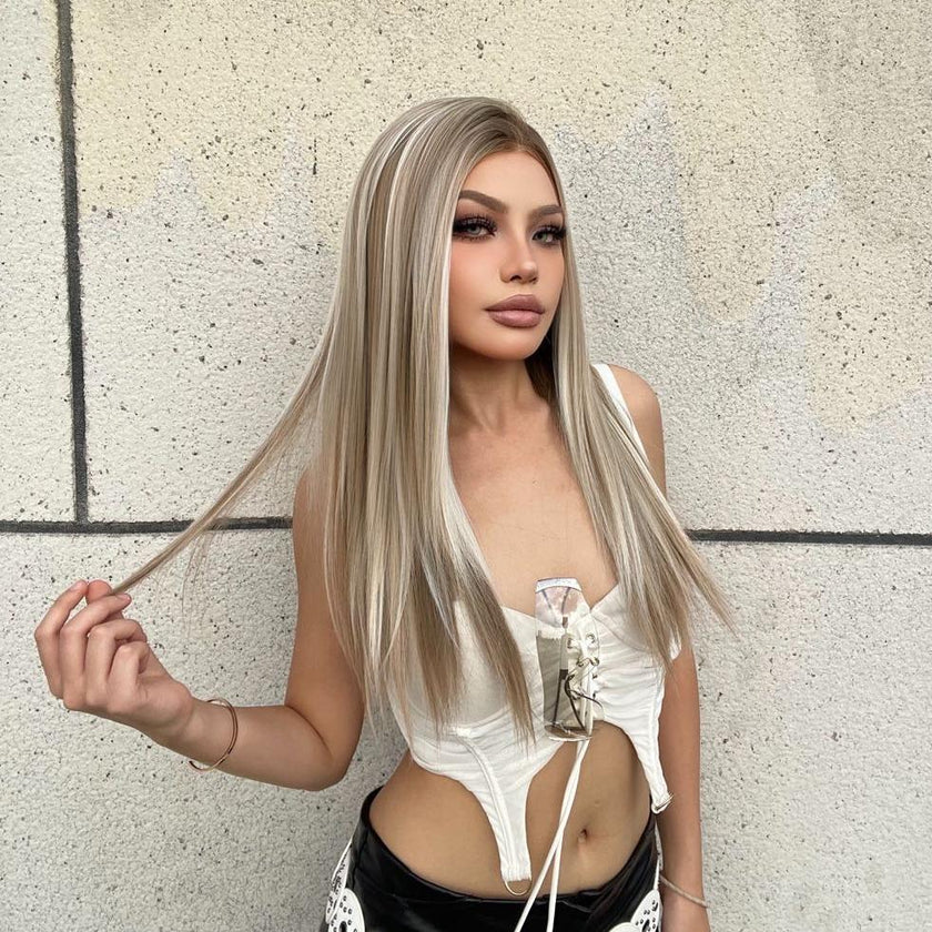 Liberty-DWY 13×6 Lace Front Free Part Long-Length Straight  Highlights Glueless Synthetic Wig