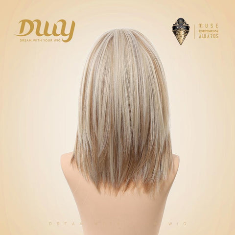 【New in】Magnolia- 14-Inch Short Platinum Blonde Bob Wig with Bangs - Glueless Synthetic Hair for Women