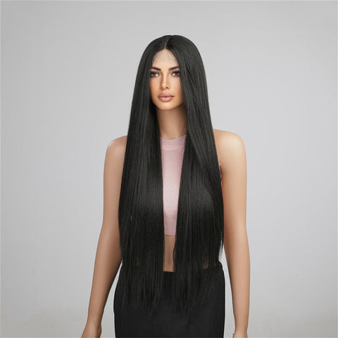 [Adr] DWY 30 inch Lace Front Wigs for Black Women Silk Straight Natural Synthetic Wigs Middle Parting T Part Lace Wig HC11038-1