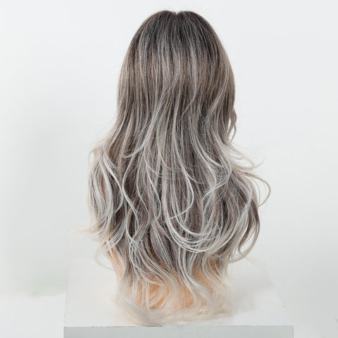 Simone -DWY Long-length Layer-cut Wave Ash Grey Gradient Glueless Synthetic Wig