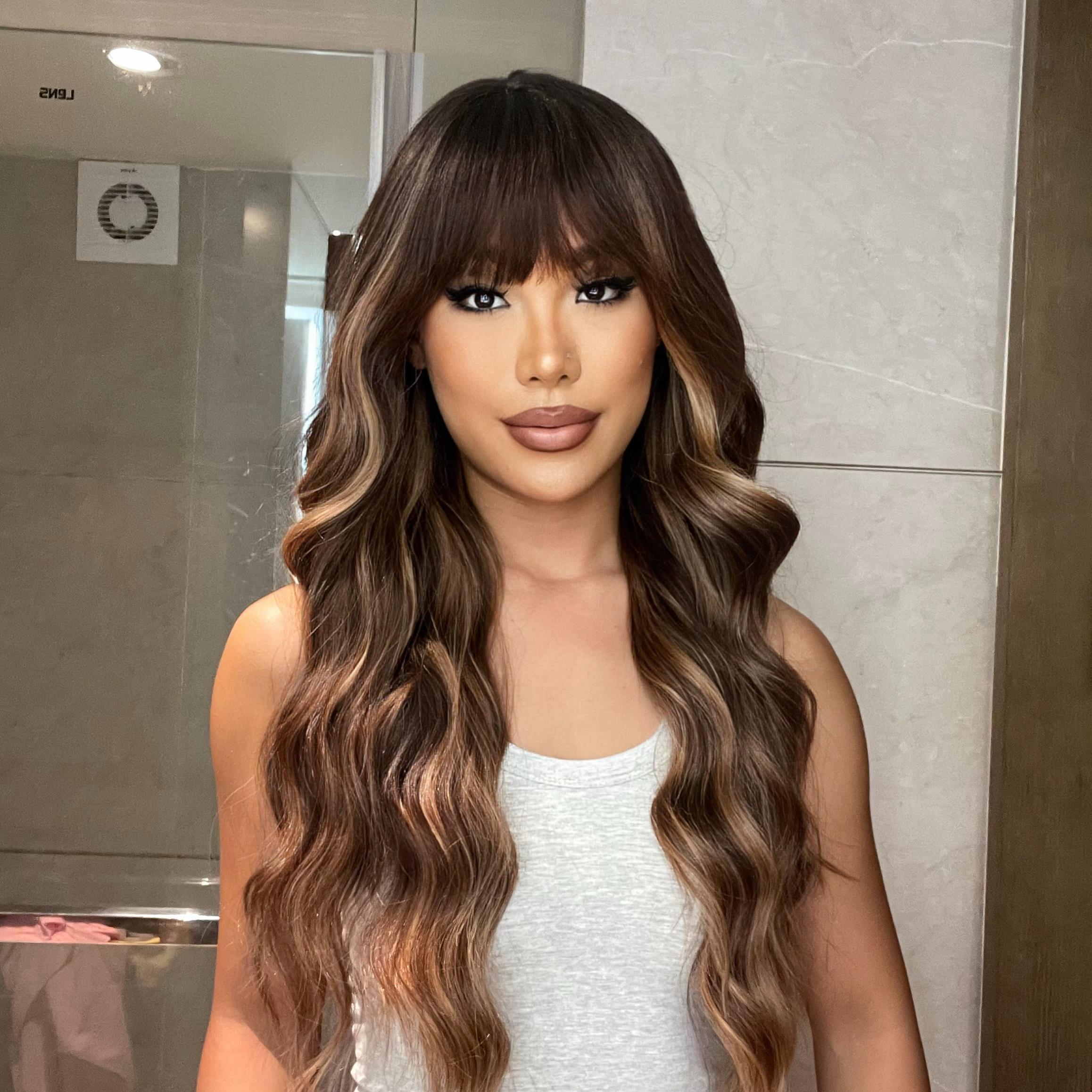 DWY Elegant Ombre Wavy Wig with Bangs