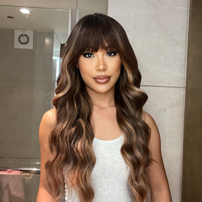 DWY Elegant Ombre Wavy Wig with Bangs