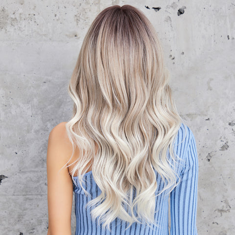 DWY 26 Inch grey ombre  white with bang long curly wig for women DWY-LC049-1