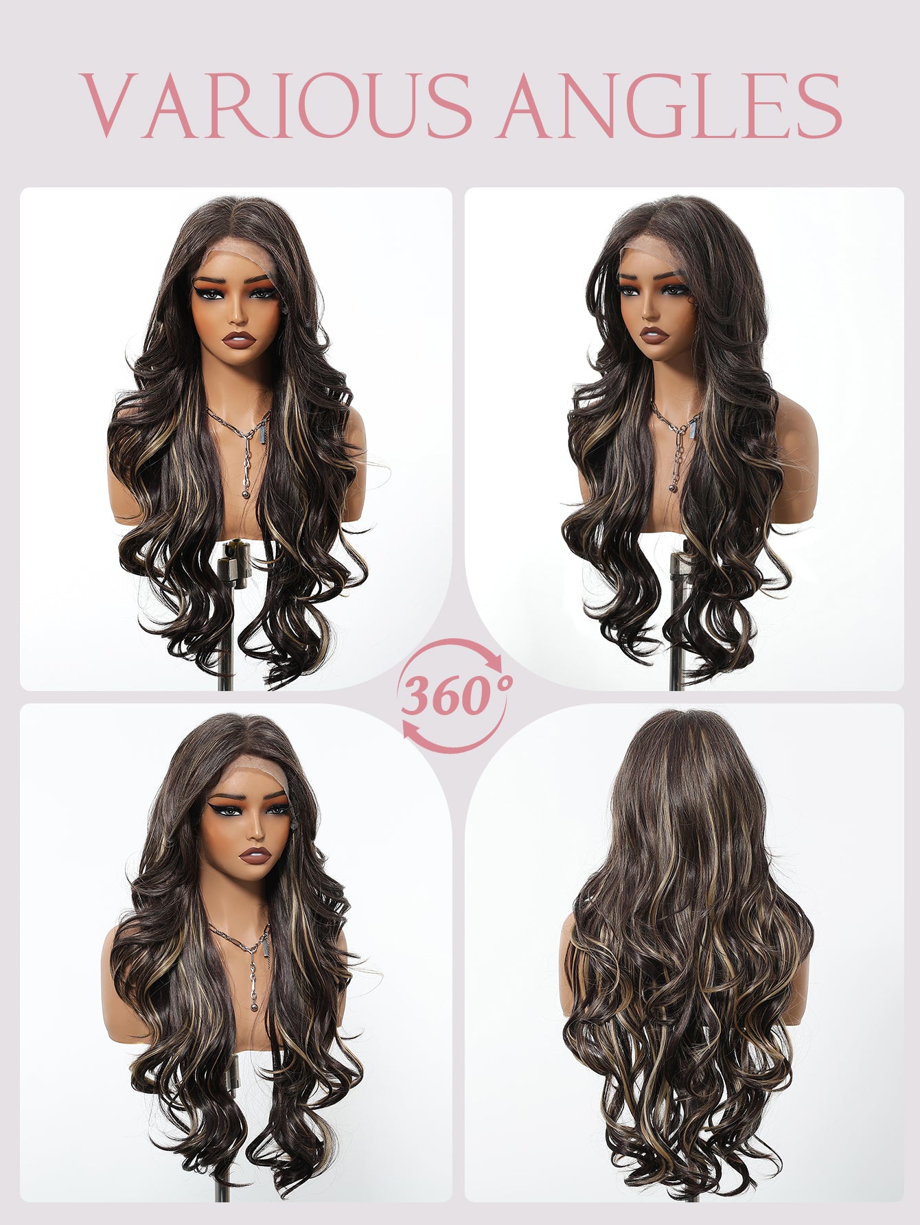 Valentina- New Arrival DWY 13×6 Lace Front Free Part Long-Length Curly Brown with Highlights Glueless Synthetic Wig
