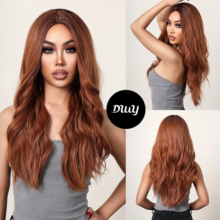 26 Inches Long Curly Reddish Brown Wigs Synthetic Wigs Women's Wigs for Daily Use,Cosplay or Party Taking Photos LC9007-1