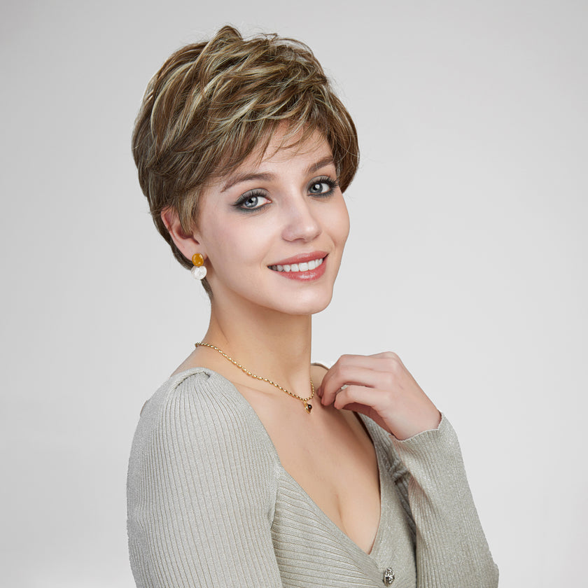 Bella-DWY Mono Lace Front Free Part Ash Brown Short Pixie Synthetic Wig