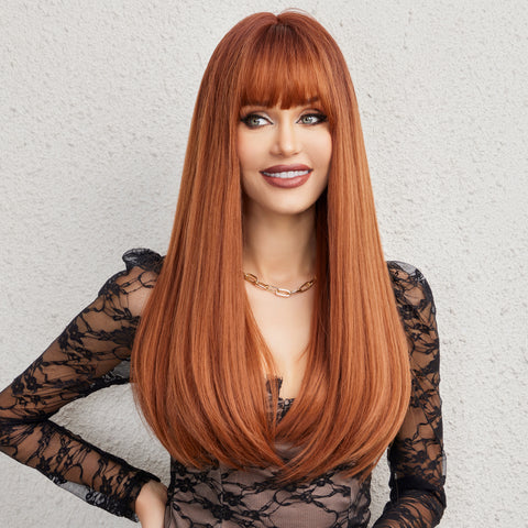 DWY 24 Inch bright orange brown with bang long straight wig for women DWY-WL1040-1