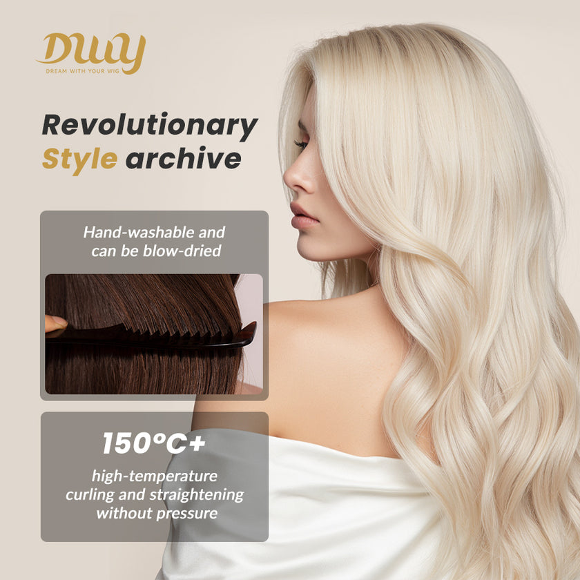 Cassie - DWY Long Wave Milk Tea Blonde Highlights Glueless Synthetic Wig with Bangs for Women 26 Inches Premium Quality Convenient Wigs