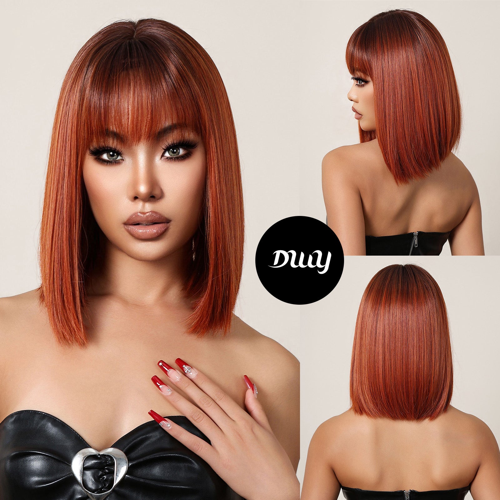 Olivia-DWY Rooted Orange Straight Synthetic Wigs With Bangs