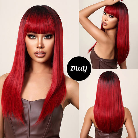 22 Inch red Long straight wigs with bangs wigs for Women for Daily WL1084-2