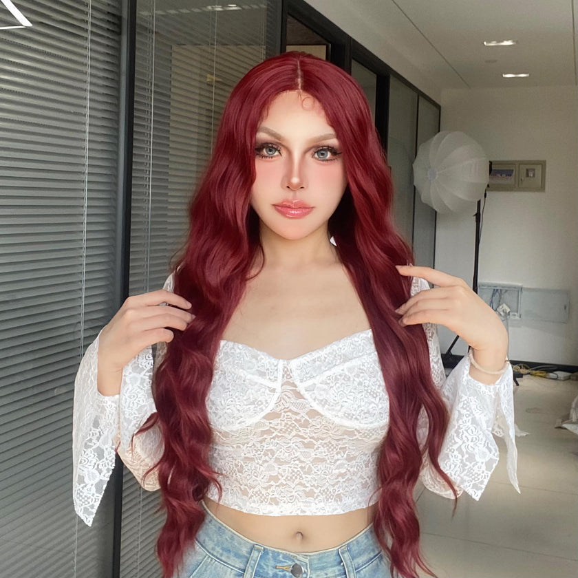 DWY Lace Front Middle Part Long-Length Water Wavy Dyed Version Glueless Synthetic Wig