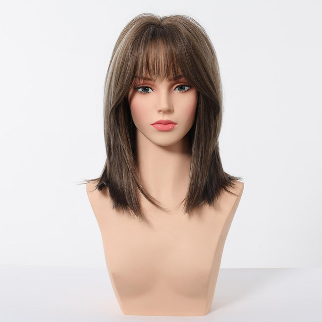 Elysia H-DWY Mid-Length Straight Brown with Highlights Glueless Synthetic Wig